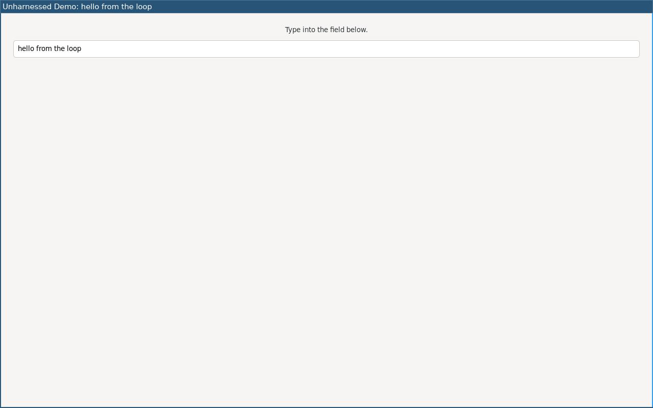 Prototype VM desktop showing a Message field containing hello from the loop